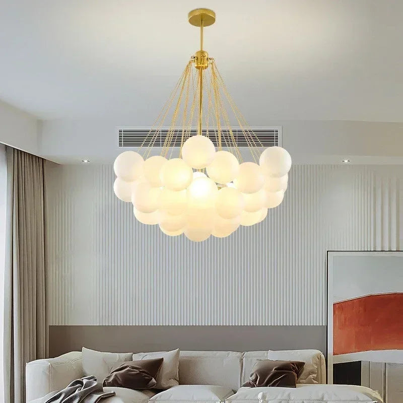Nordic Bubble Glass Chandelier for Living Dining Table Room Decoration Frosted Glass Gold Black LED Ceiling Pendant Light