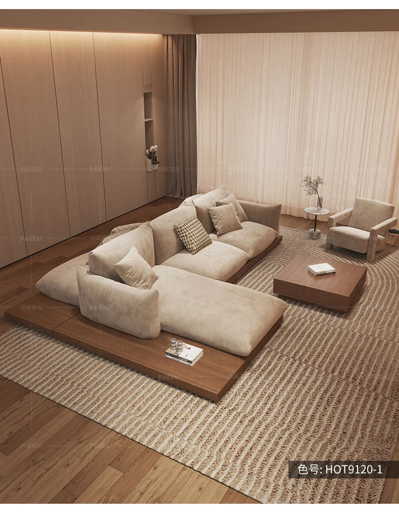 Japanese-style log wabi-sabi wind platform bread fabric sofa living room minimalist creative furniture