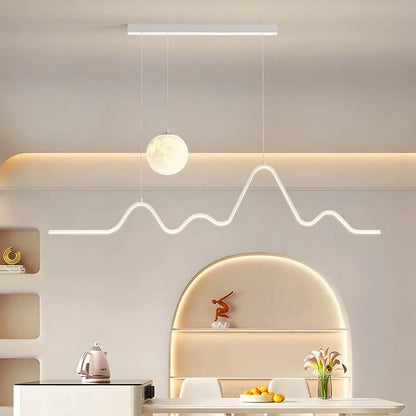Scandinavian Modern Simple Planet Living Room Light Creative  Long Strip Dining Table Bar Wave Decorative Dining Room Chandel
