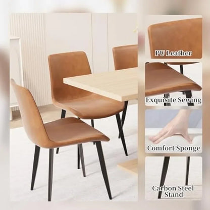 Modern 46'' Kitchen Dining Table and Chairs,5 Piece Rectangular Dining Table Set for Dining Room (Dining Table + 4 Brown Chairs)