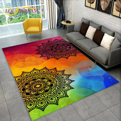 Bohemia Mandala Geometric Area Rug,Carpet Rug for Home Living Room Bedroom Sofa Doormat Kitchen Decor,Kid Non-slip Floor Mats