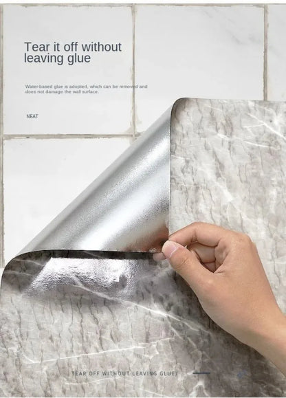 80cm Width Oil Proof Wall Stickers Waterproof Foil Wallpaper Marble Self Adhesive Mould Proof Sticker for Kitchen Bathroom Decor