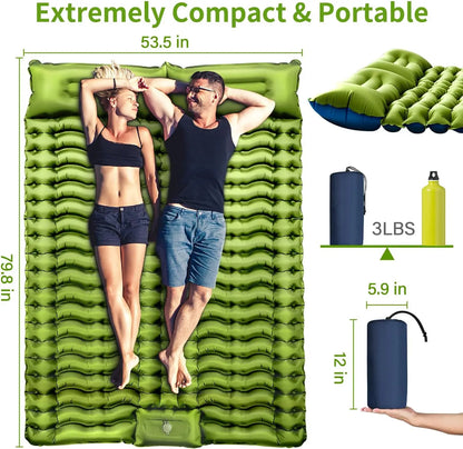 Double Size Inflatable Mattress Air Bed Sleeping Pad With Built In Pillow Electric Pump For Camping Home Travel