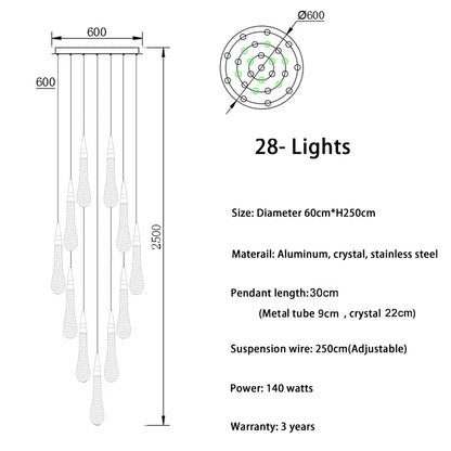 Modern crystal light chandelier for staircase large gold drop design led cristal lamp long villa lobby hanging lighting fixture