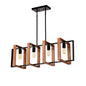 4-Light Kitchen Island Lights Pendant Light Farmhouse Dining Room Light Fixture, Rustic Wood and Black Metal Rectangular Chandel