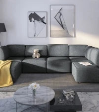 Modular Sectional Sofa with Chaise, Convertible Oversize L Shaped Couch with Reversible Ottoman,Linen 6 Seater Free Combination