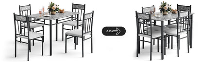 5-piece 4-person Dining Table Set, Imitation Marble Kitchen Table and Chairs 4-piece Set, Metal and Wooden Dining Table Set