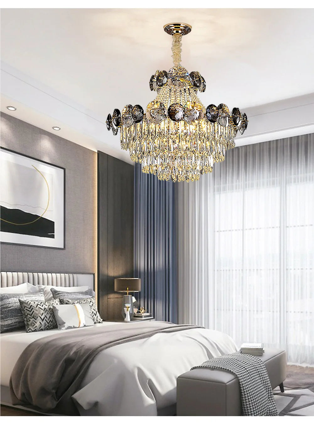 2024 Modern Large Luxury Living Room Chandeliers for Staircase Designer Crystal Pendant Lamps Home Decor Lighting Lustre Fixture