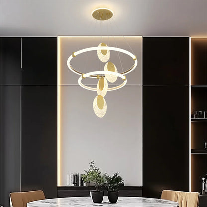 LUVODI 3-Layers LED Ceiling Lighting Fixture Art Decor Acrylic Water-drop Chandelier Pendant Lamp with 3 Color Lights