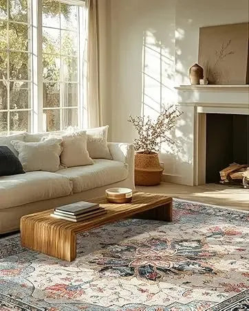 VIKAMA Boho Luxury Floral Loop-Pile Carpet - Chic Bohemian Area Rug for Living Room & Bedroom, Durable Non-Slip Mat Home Decor