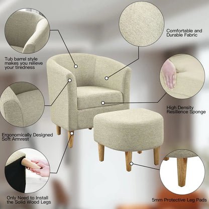 Accent Chair, Sherpa Chair White Fluffy Chair Teddy Barrel Chair with Ottoman Comfy ArmChair Footrest Set