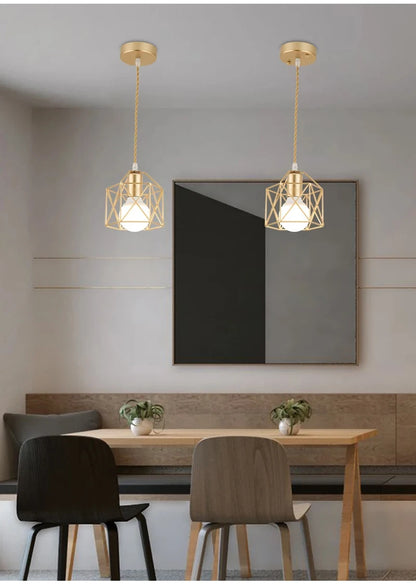 Industrial Pendant Light Adjustable Hanging Lamp for Ceiling Light Fixture Metal Cage Chandelier Lighting for Island Dining Room