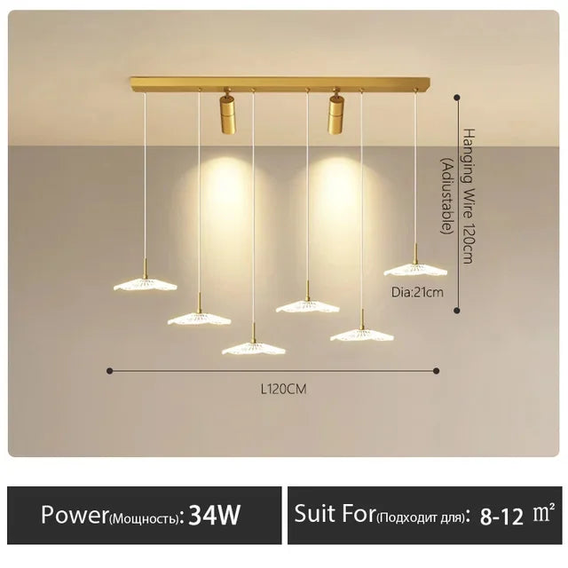 LED Restaurant Chandelier Hanging Pendant Light for Company Hotel Front Desk Lighting Spotlight Lotus Leaf Dining Table Fixtures