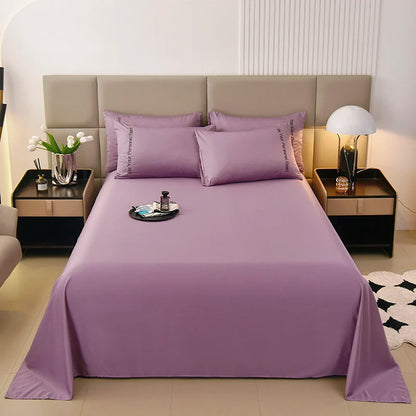3PCS Solid Color Flat Sheet With English Embroidery Pillowcases Soft & Breathable Bed Sheet Hotel Quality Microfiber Bed Cover