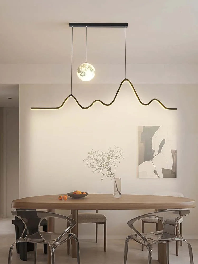 Scandinavian Modern Simple Planet Living Room Light Creative  Long Strip Dining Table Bar Wave Decorative Dining Room Chandel