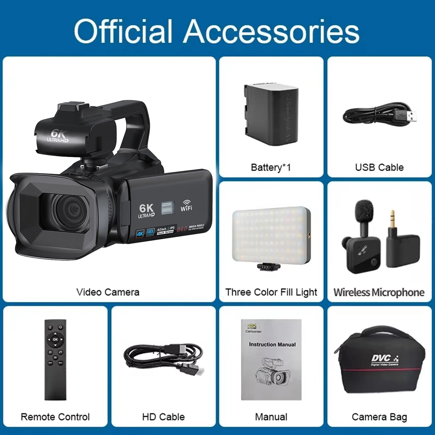 6K Ultra HD Professional Video Cameras for Photography 18X Digital Zoom YouTube Live Streaming Camcorders 64MP Vlogging Recorder