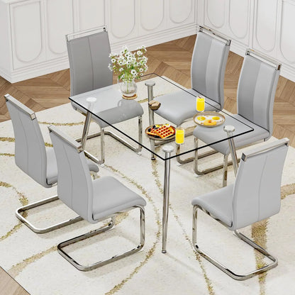 Glass Dining Table Set for 4,5 Piece Dining Table and Chairs Set，Modern Kitchen Dining Room Table with 4 Black PU Leather