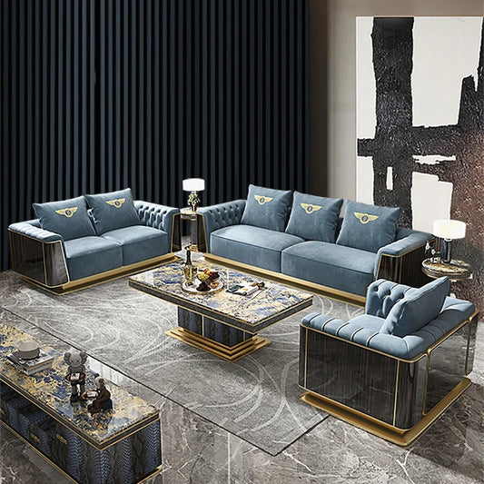 Modern Luxury Sectional Genuine Leather Sofa Set Modular Living Room Furniture Comfortable Chesterfield Sofa for Home Villa