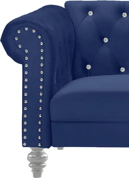 living room sofas Glam Emma Velvet Three Seater Chesterfield Style Sofa for Small Spaces with Crystal Button Tufts sofas