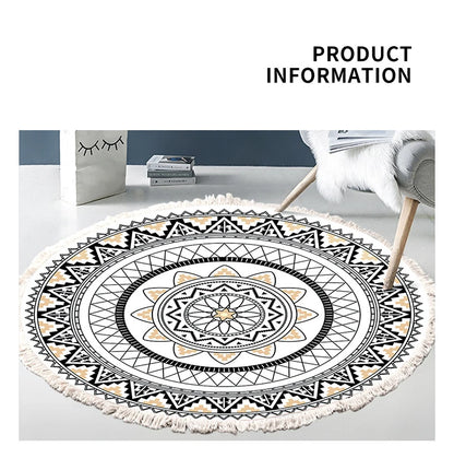 Hand Woven Cotton Linen Carpet Retro Bohemian Round Bedside Geometric Floor Mat Living Room Home Decor Boho Mandala Tassel Rug