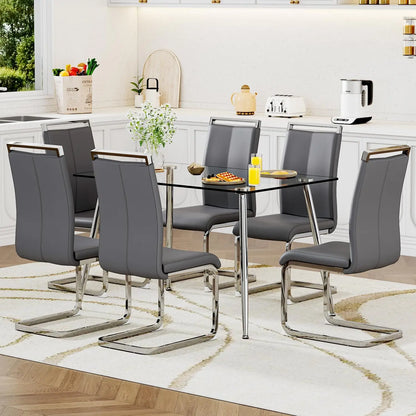 Glass Dining Table Set for 4,5 Piece Dining Table and Chairs Set，Modern Kitchen Dining Room Table with 4 Black PU Leather