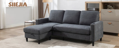 Convertible Sectional Couches for Living Room, L-Shaped Couch 3 Seats Sofas with Storage Chaise & 2 Cup Holders, Small Sofa