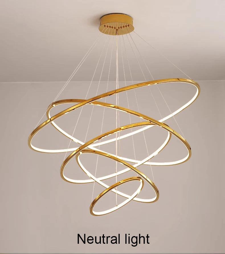 Ring lamp LED chandelier dining room bedroom duplex floor living room large chandelier staircase loft stainless steel chandelier