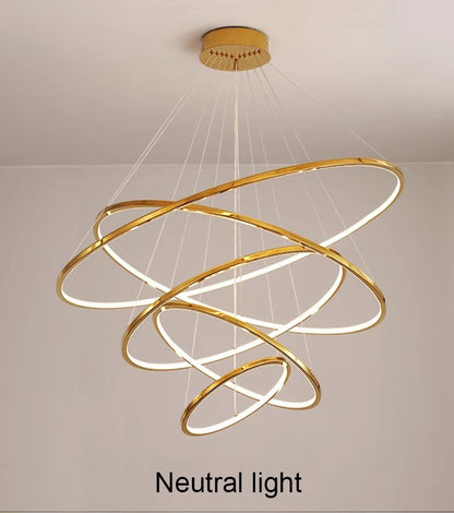 Ring lamp LED chandelier dining room bedroom duplex floor living room large chandelier staircase loft stainless steel chandelier