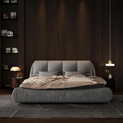 Deluxe king-size upholstered platform bed with upholstered backrest, soft-framed cloud bed, thickened pine slats, metal legs