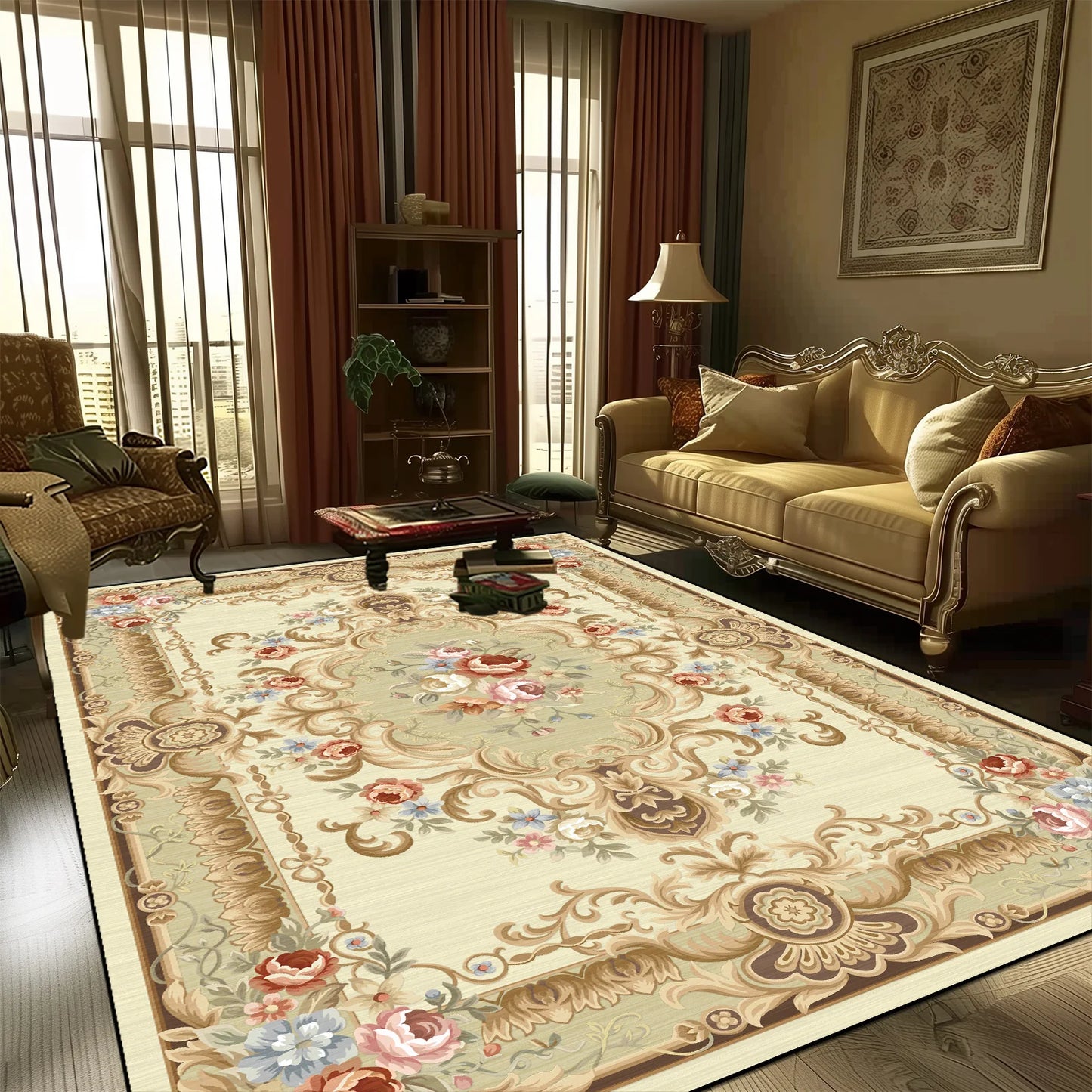 European Style Large Size Carpets for Living Room Decorative Household Rug for Bed Room Washable Non-slip Floor Mat Customizable