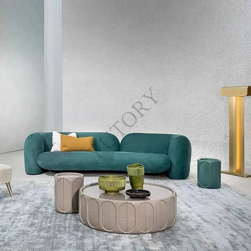 Italian minimalist double three-person small apartment living room sofa lambswool fabric leisure sofa