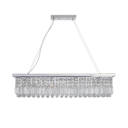 Modern Crystal Chandelier for Dining Room 8-Light  Rectangle Raindrop Chandelier Contemporary Rectangular Fixture Pendant Light