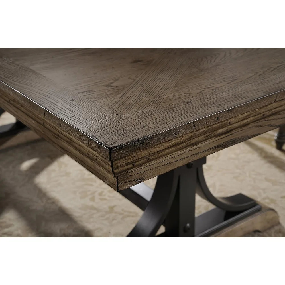 Birmingham 8-Piece Dining Set: Extendable Table with 4 Side Chairs, 2 Armchairs, and a Nailhead Bench, Driftwood Finish