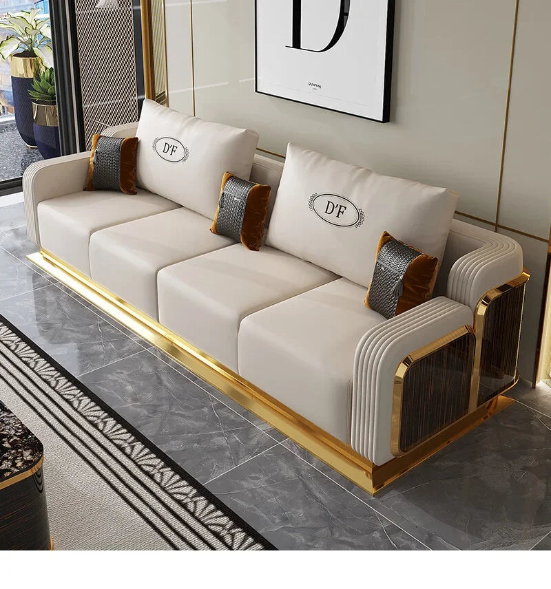 Modern Luxury Leather with Wooden Sofa Set, Fashion 2/3/4 Seater Sofa, Leather Couch for Living Room Accept Customzied Color