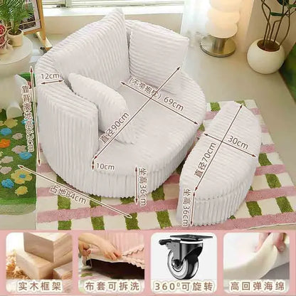 Leisure Comfy Single Sofa Chair Soft Upholstered Movable Swivel Accent Chair for Living Room Bedroom Armchair with Wheels