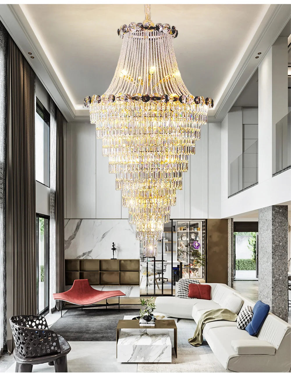 2024 Modern Large Luxury Living Room Chandeliers for Staircase Designer Crystal Pendant Lamps Home Decor Lighting Lustre Fixture