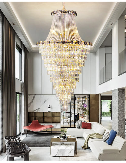 2024 Modern Large Luxury Living Room Chandeliers for Staircase Designer Crystal Pendant Lamps Home Decor Lighting Lustre Fixture