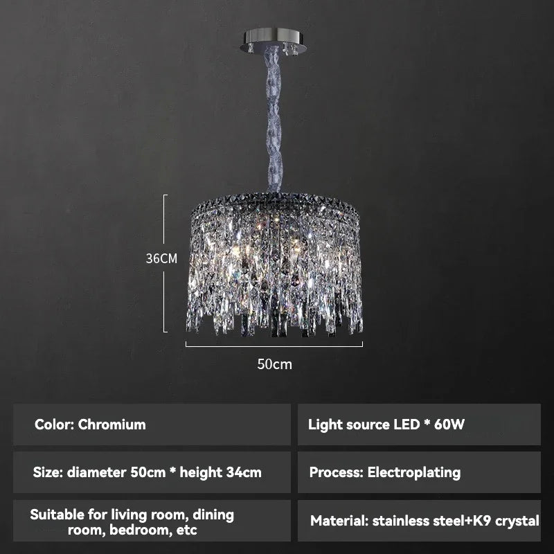 Italy Designer Luxury Chrome Chandelier K9 Crystal for Dining Room Hotel Hall Villa Bar Round Long  Hanging Light Fixture Decor