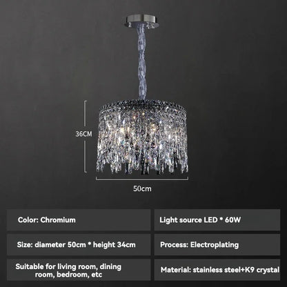 Italy Designer Luxury Chrome Chandelier K9 Crystal for Dining Room Hotel Hall Villa Bar Round Long  Hanging Light Fixture Decor