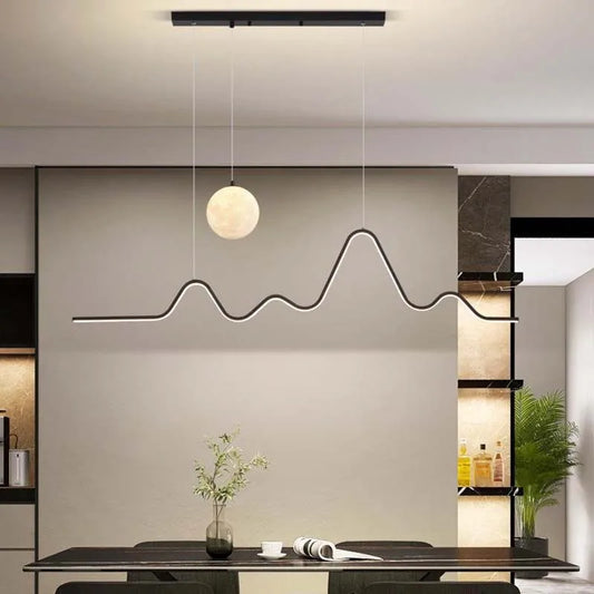 Scandinavian Modern Simple Planet Living Room Light Creative  Long Strip Dining Table Bar Wave Decorative Dining Room Chandel