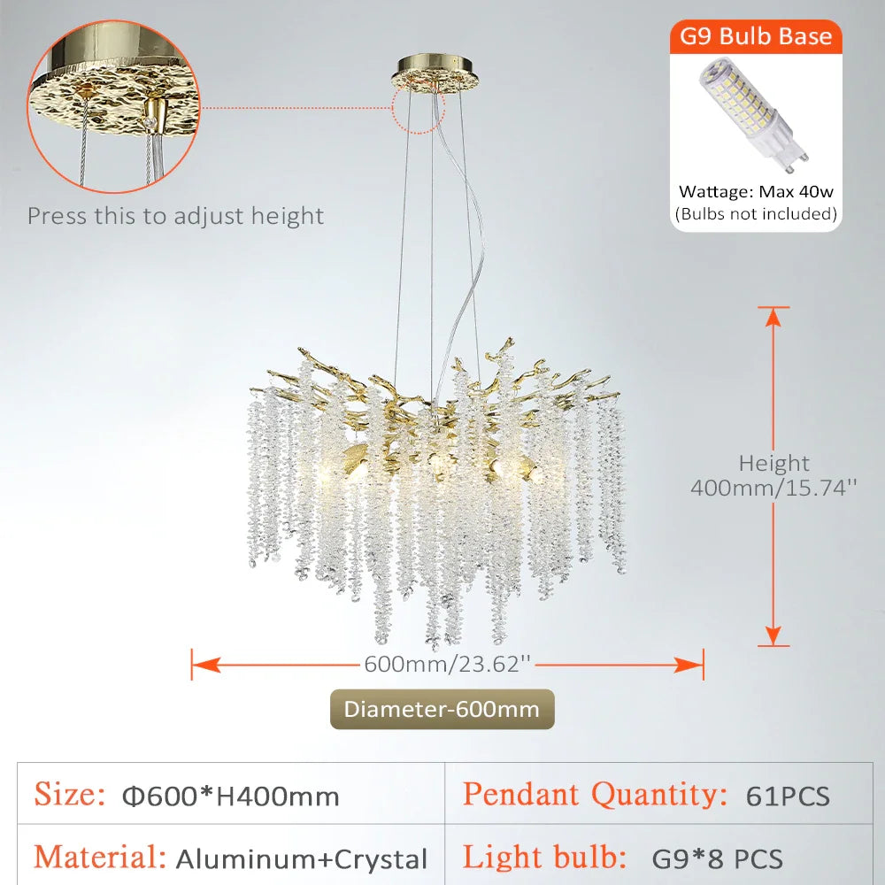 Round Gold Crystal Chandelier For Bedroom Living Room Dining Room Lounge Modern Luxury Gold Ceiling Crystal Branch Chandeliers