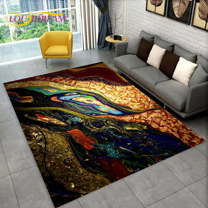 3D Colour Gold Nordic Marble Splendid Area Rug,Carpet for Home Living Room Bedroom Sofa Doormat Kitchen Decor,Non-slip Floor Mat