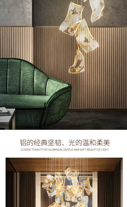 Light Guide LED Modern Chandelier living room decor lighting Duplex Rotating Stairs Pendant Lamp Dining room Hanging Lights