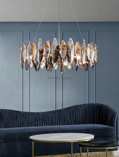 Modern Grey Clear Crystal Chandelier Light Luxury LED Lamp Fixture For Living Dining Room Winfordo Lighting