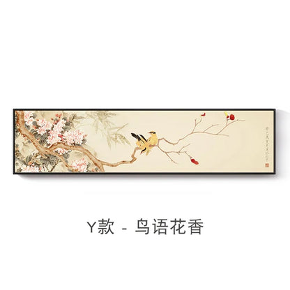 New Chinese Zen Flower and Bird Bedhead Painting Living Room Decoration Painting Sofa Background Wall Mural Painting Home Decor