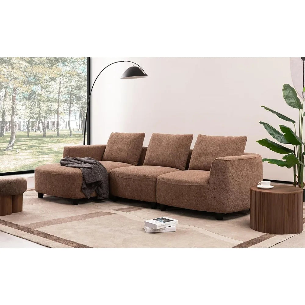 135"Curved Sectional Sofa,Modern Boucle Fabric Upholstered Modular Couch Oversized 6-Seat Sofa for Living Room,Bedroom,Apartment