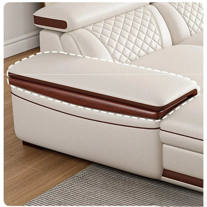 MINGDIBAO Premium Italian Genuine Leather Sofa Set for Living Room with Adjustable Headrests, Bluetooth Speaker, Wireless Charge