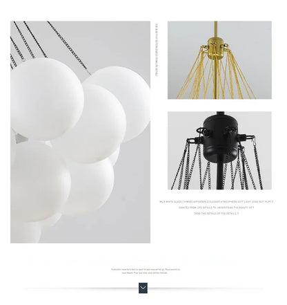 Nordic Bubble Glass Chandelier for Living Dining Table Room Decoration Frosted Glass Gold Black LED Ceiling Pendant Light