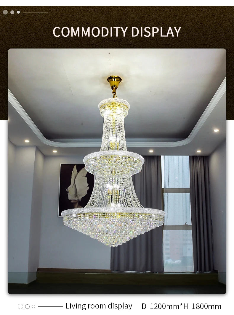 Luxury Living Room Crystal Chandelier Staircase European-Style Large Chrome Chandelier Hotel Lobby Villa High Ceiling Lighting