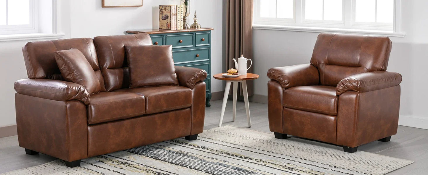 Morden Fort white leather love seat and sofa set, modern luxury and comfy furniture sleeper pouches for living room, apartment,